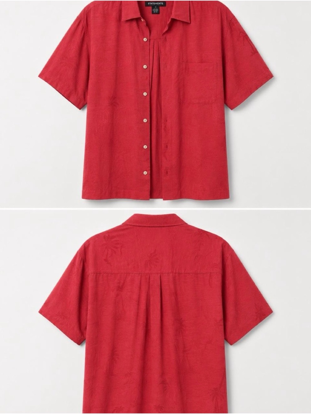 Statemente Silk Red Short-Sleeve Textured Camp Shirt